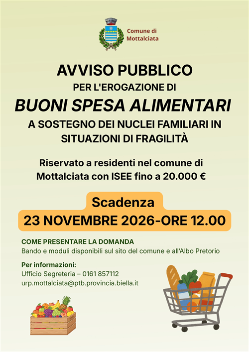 Avviso Pubblico per l'erogazione di buoni spesa annualità 2026
