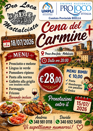 Pro Loco di Mottalciata organizza La Cena del Carmine