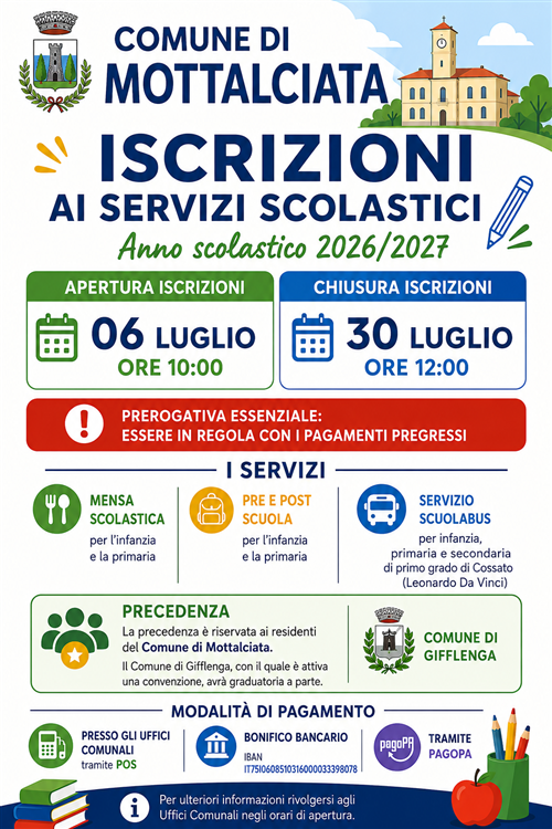 Apertura Iscrizioni Servizi Scolastici